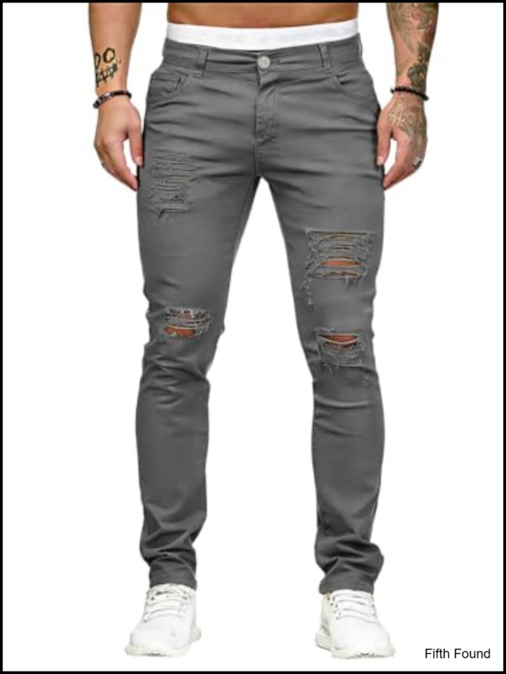 Men's Slim Fit Skinny Jeans Stretch Denim Distressed Ripped Side Striped Pants